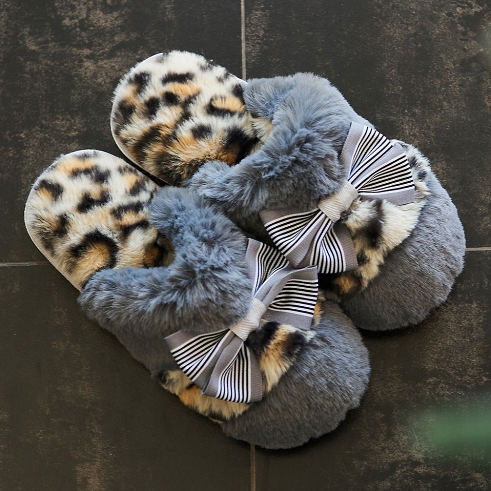 DUDU Town Leopard Bow-Accent Slippers-5/6